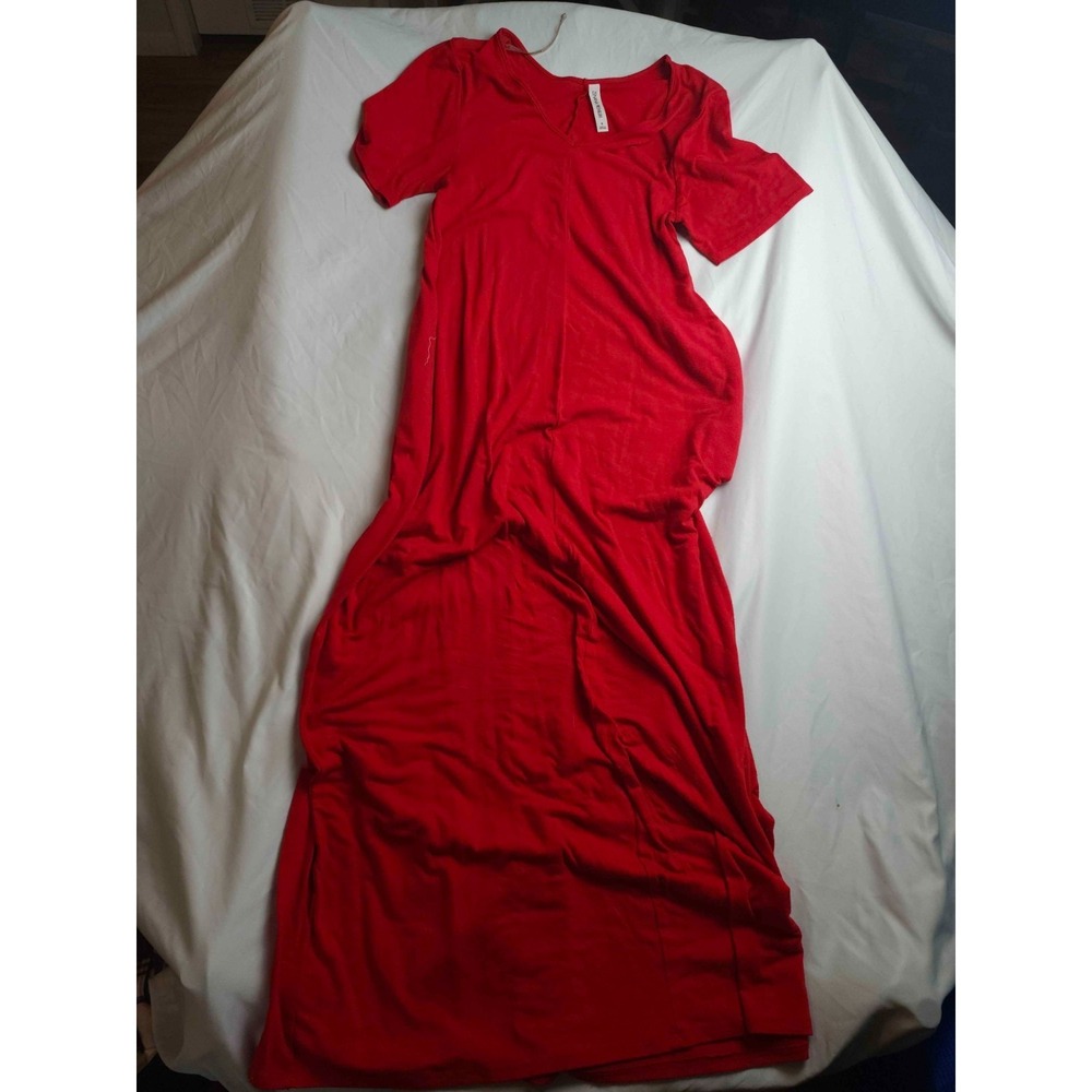 Zenana Premium Maxi Dress Womens Small Red Knit V Neck Casual Short Sleeves